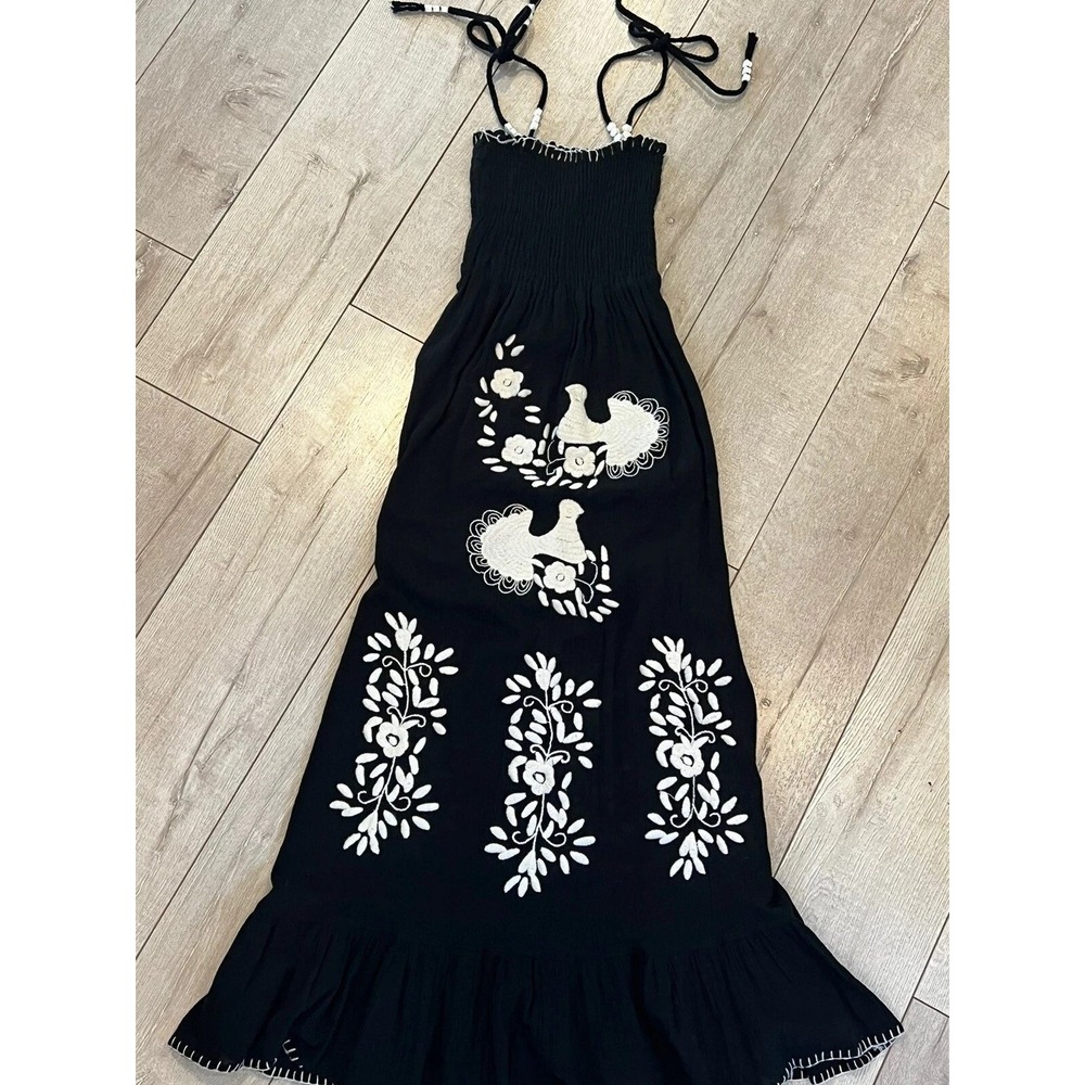 VaVa by Joy Han Maxi Dress Womens XS Black White Embroidered Boho Peasant Hippie - Picture 8 of 9